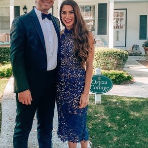 Divine Destiny Navy Blue Lace Midi Dress